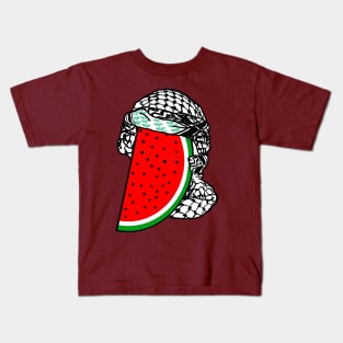 Watermelon Keffiyeh - Free Palestine - Half Wrap - Double-sided Kids T-Shirt